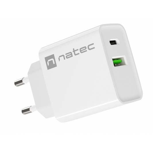 Natec Ribera NUC-2061 USB-C / USB-A Hálózati töltő - Fehér (20W)